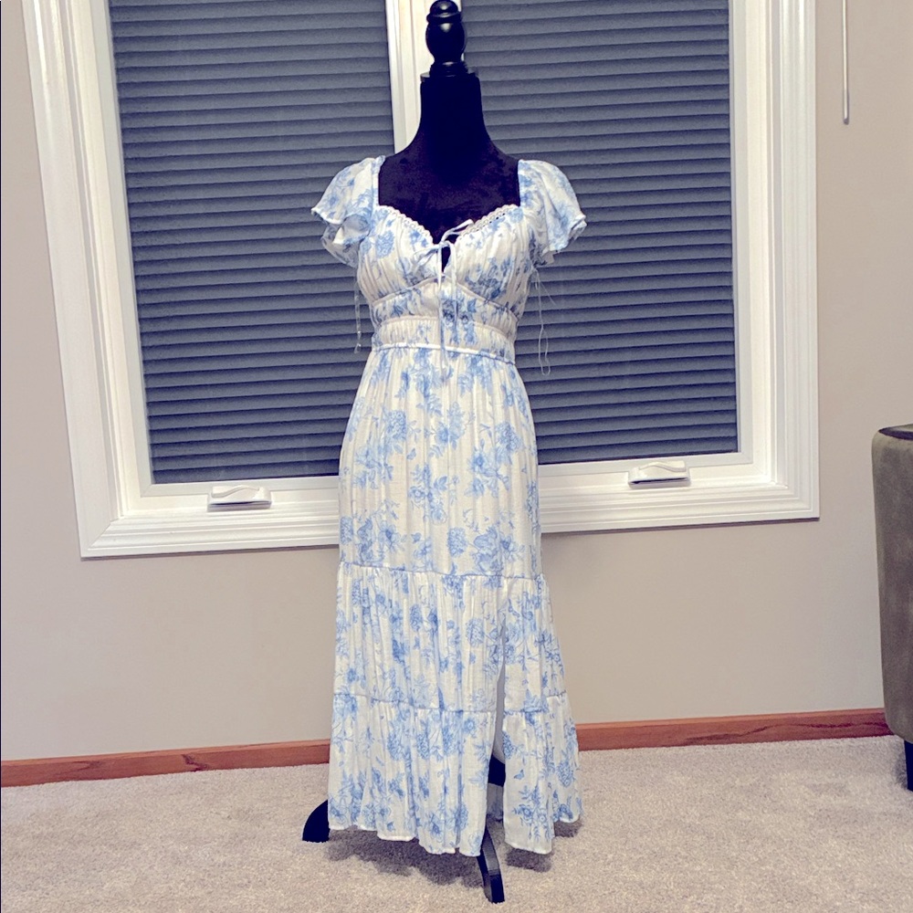 Altar’d State Elegant Blue Floral Floor Length Women's Dress